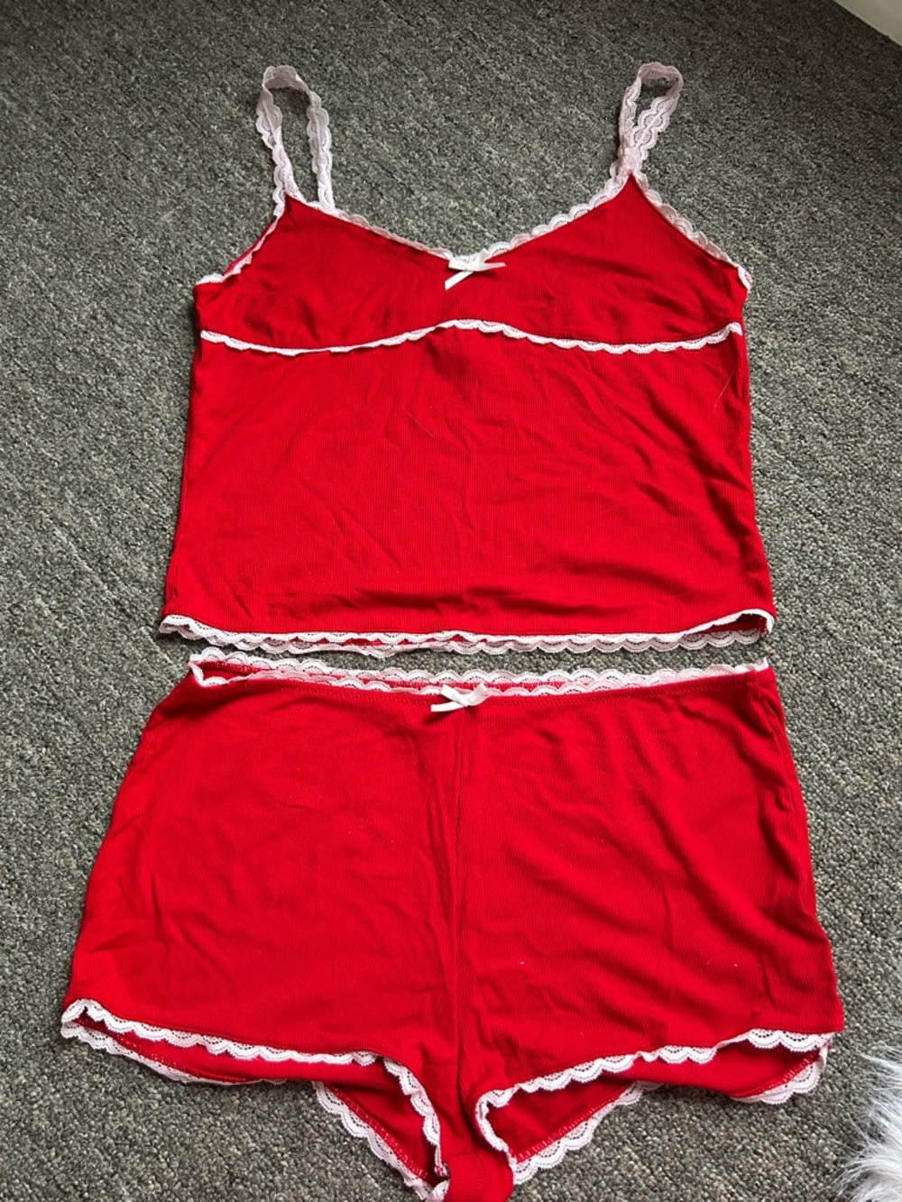 White Fox Boutique Red Lace-Trim Cami & Short Set